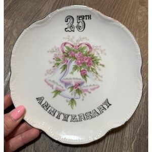 25th Wedding Anniversary Decorative Plate Roses and Bells ~ Japan ~ Vintage VGVC